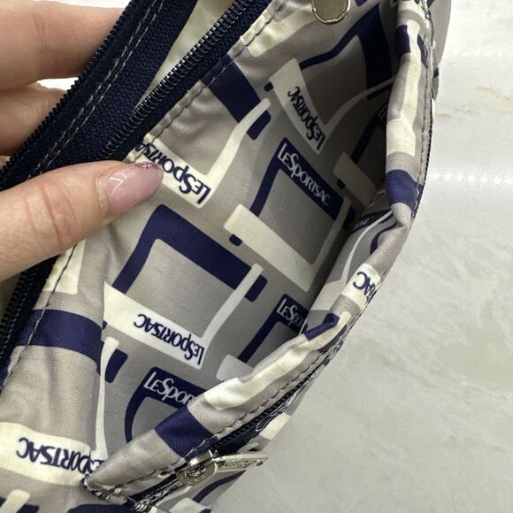 Vintage LeSportsac Blue/Gray White Crossbody Handbag Lightweight Nylon 90s - Picture 10 of 16